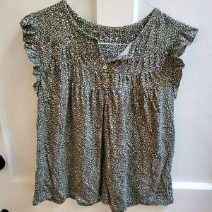 LOFT Olive Green Speckled Flutter Sleeve Blouse